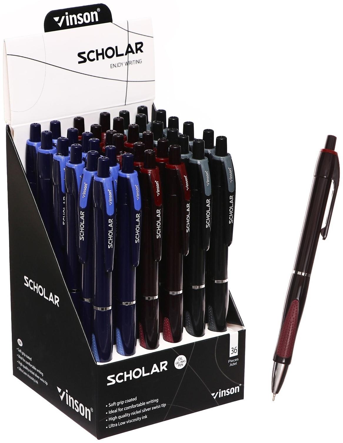 Набор 36 шт. Ручка шариковая автоматическая 0.5 мм, синяя масляная, Vinson, с резиновым держателем