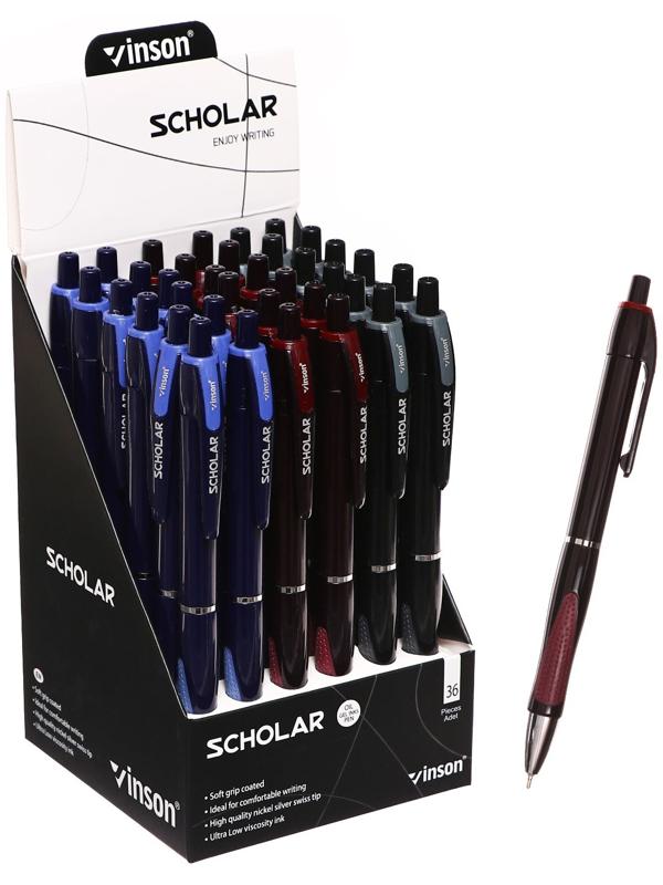 Набор 36 шт. Ручка шариковая автоматическая 0.5 мм, синяя масляная, Vinson, с резиновым держателем
