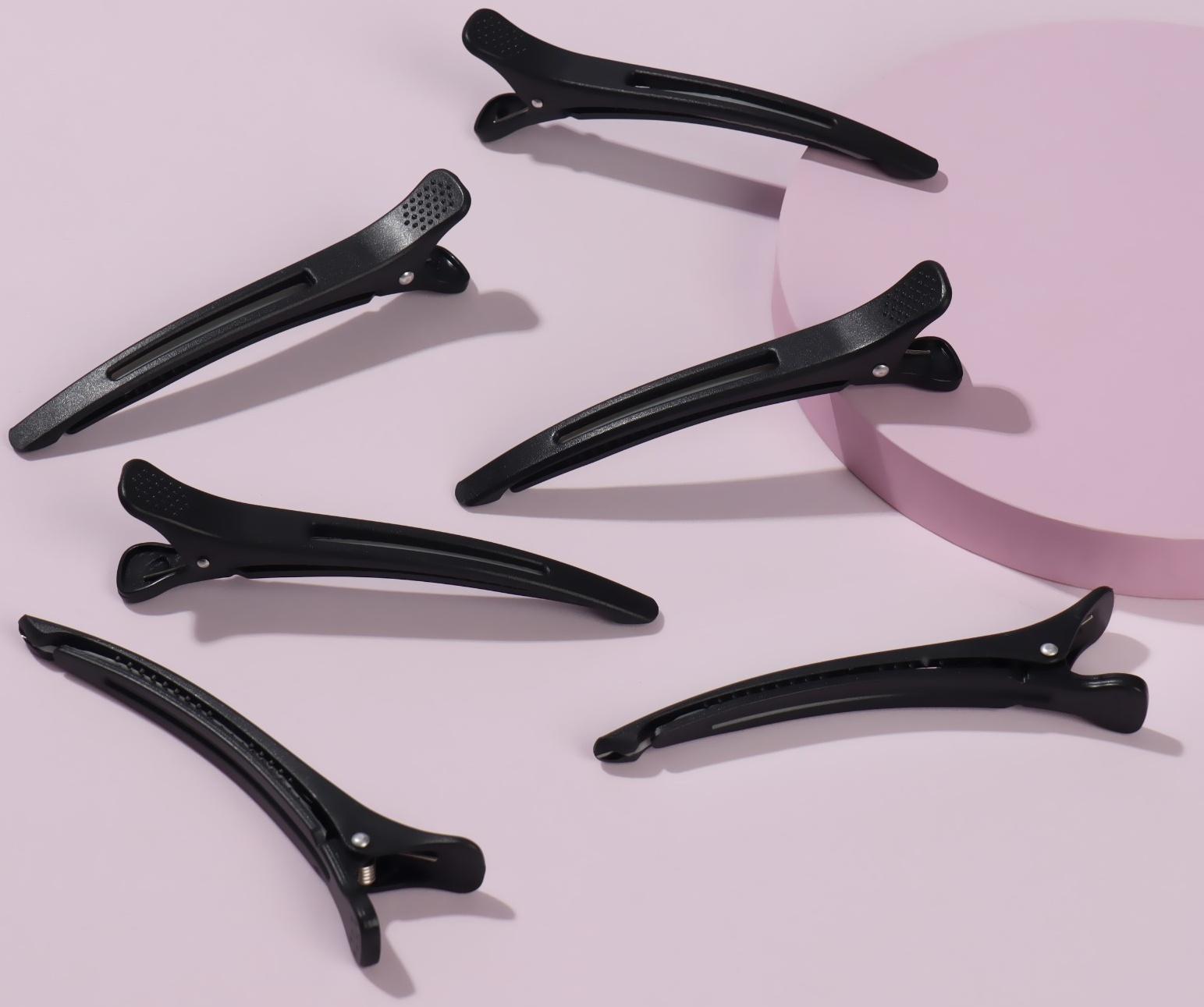 Набор зажимов для волос, с силиконовой лентой, 11 см, 6 шт, цвет чёрный