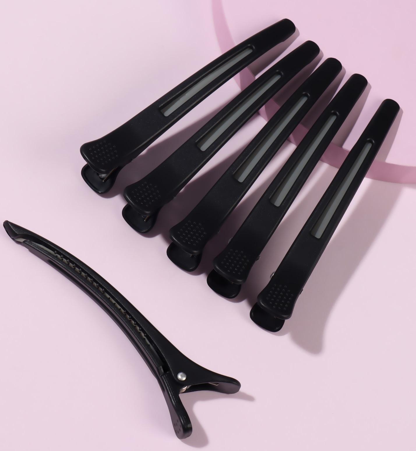 Набор зажимов для волос, с силиконовой лентой, 11 см, 6 шт, цвет чёрный