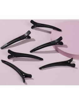 Набор зажимов для волос, с силиконовой лентой, 11 см, 6 шт, цвет чёрный