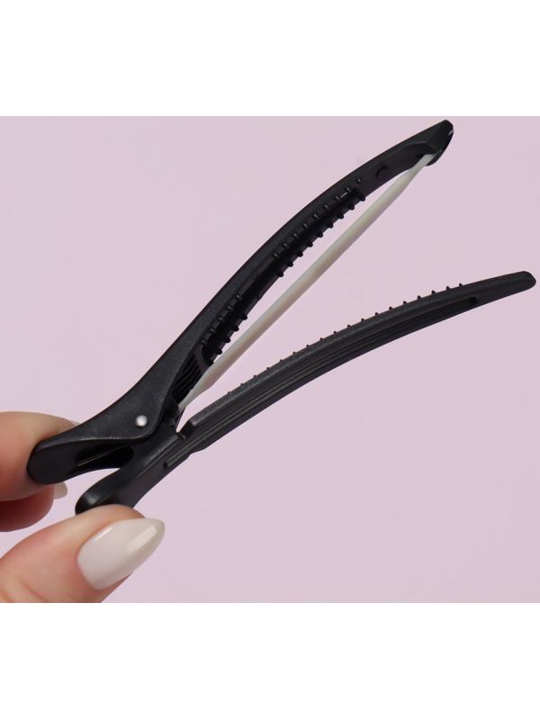 Набор зажимов для волос, с силиконовой лентой, 11 см, 6 шт, цвет чёрный