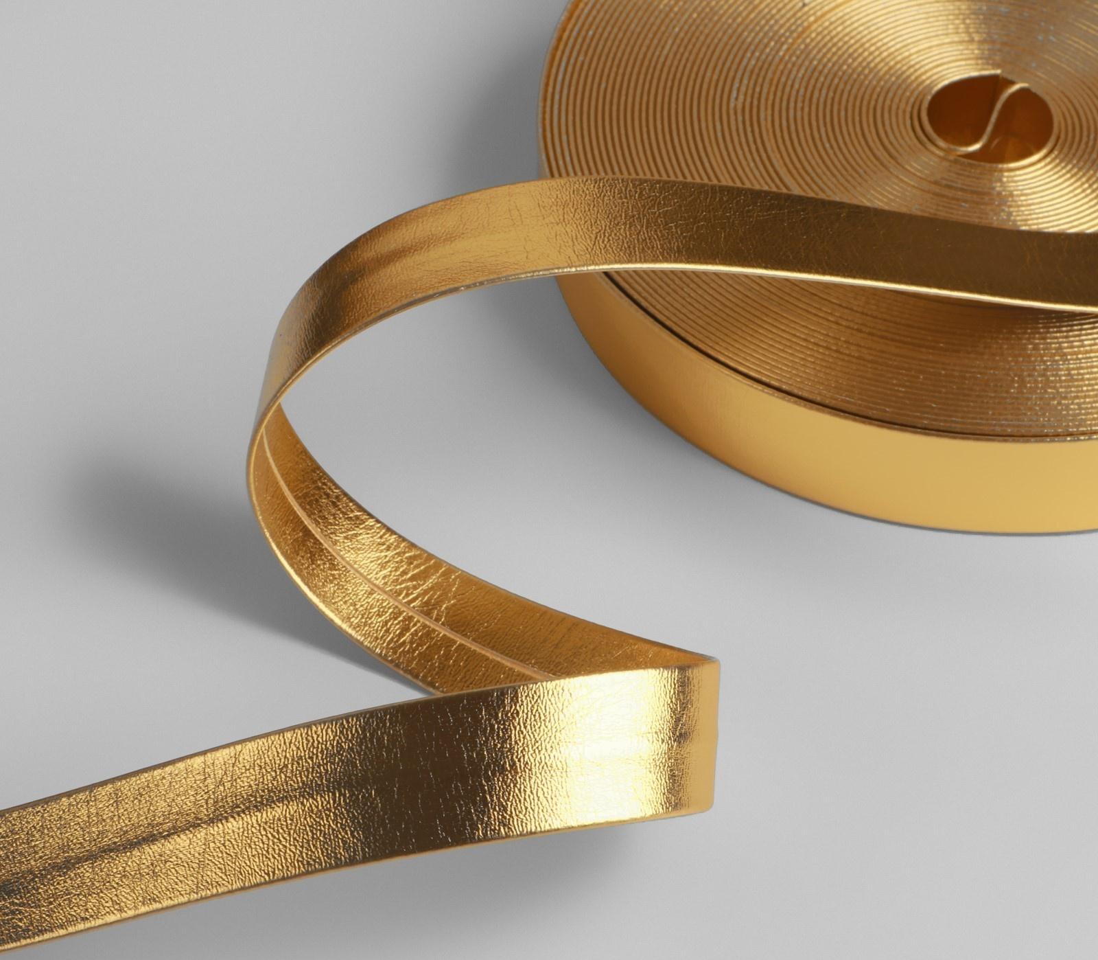 Косая бейка, кожзам, 15 мм × 10 ± 1 м, цвет золотой