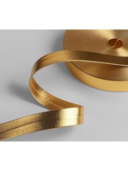 Косая бейка, кожзам, 15 мм × 10 ± 1 м, цвет золотой