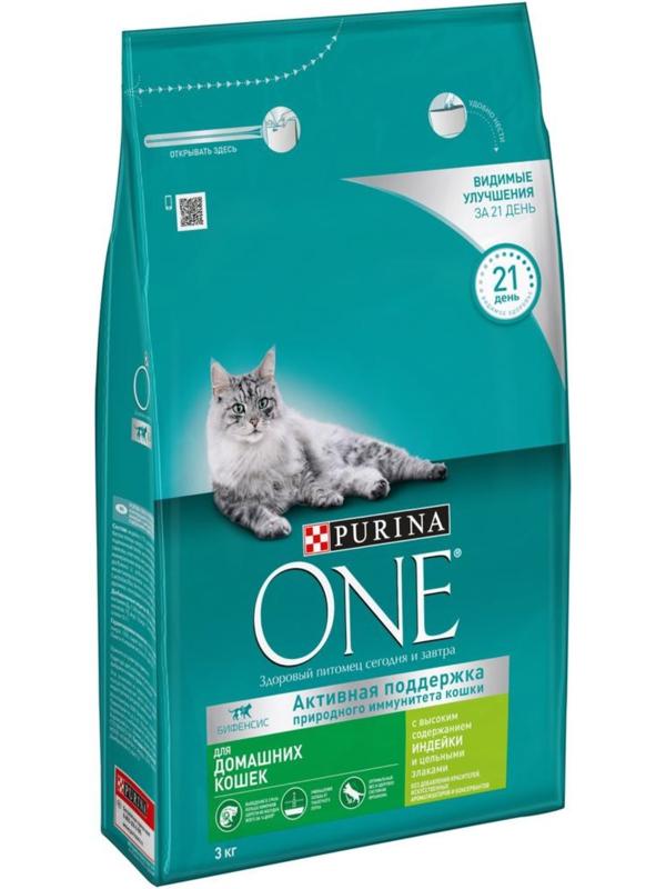 Сухой корм Purinа One для домашних кошек, индейка/злаки, 3 кг
