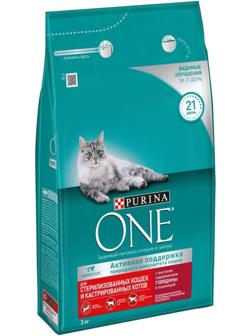 Сухой корм Purinа One для стерилизованных кошек, говядина/пшеница,3 кг