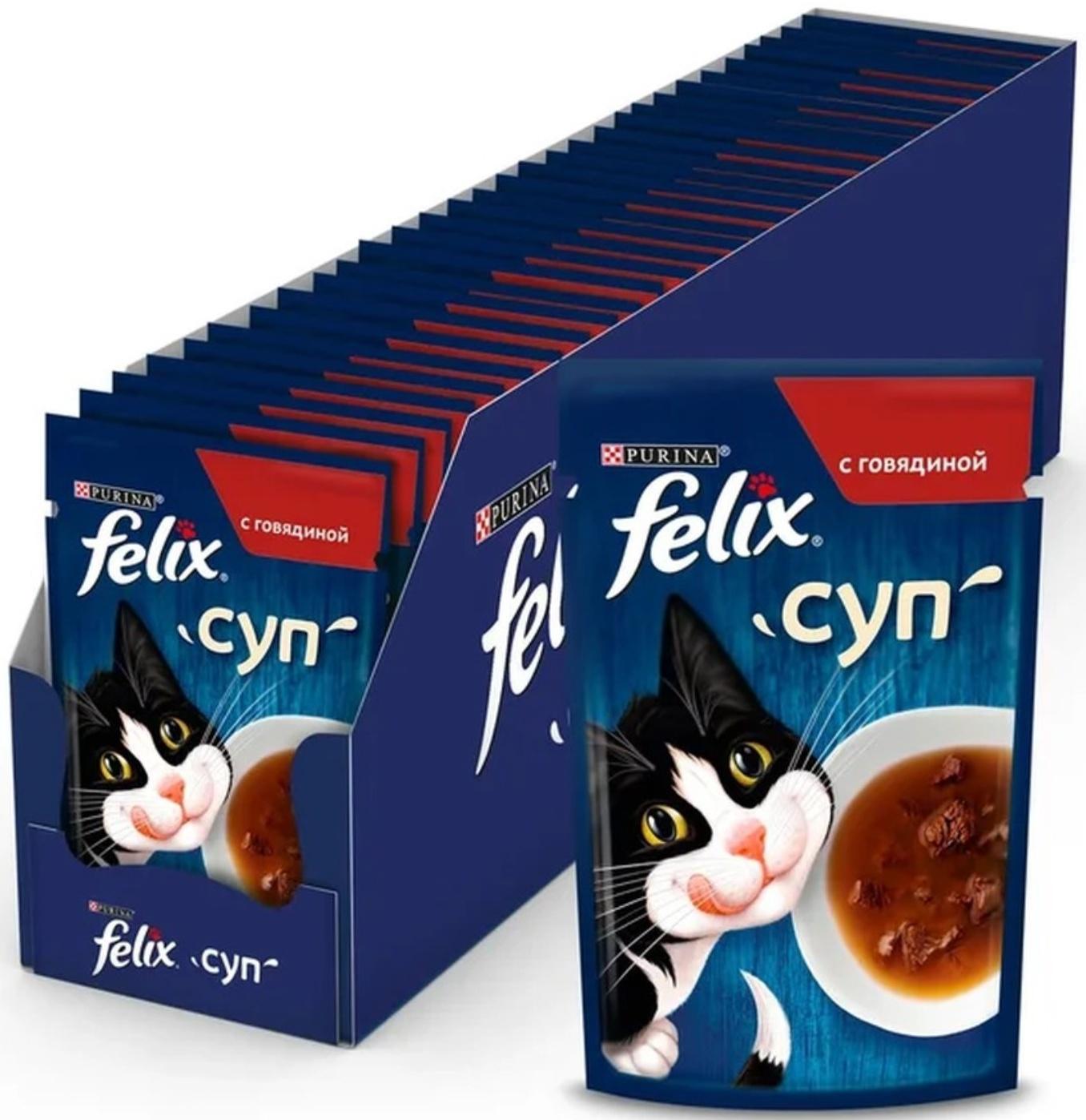 Влажный корм Felix Суп с говядиной, для кошек, 48 г