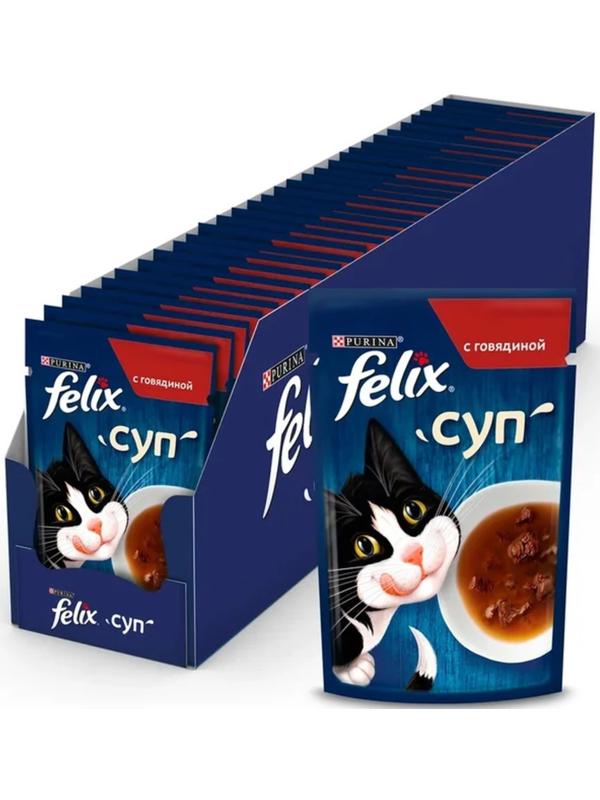 Влажный корм Felix Суп с говядиной, для кошек, 48 г
