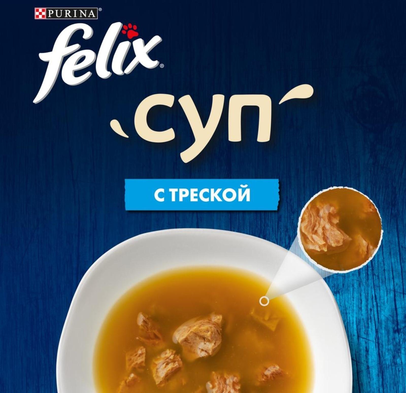 Влажный корм Felix Суп с треской, для кошек, 48 г