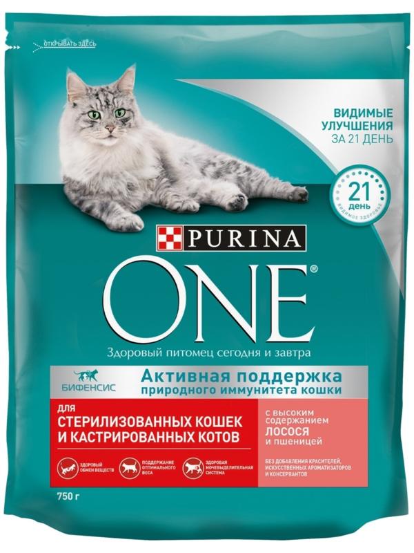Сухой корм Purinа One для стерилизованных кошек, лосось/пшеница, 750 г