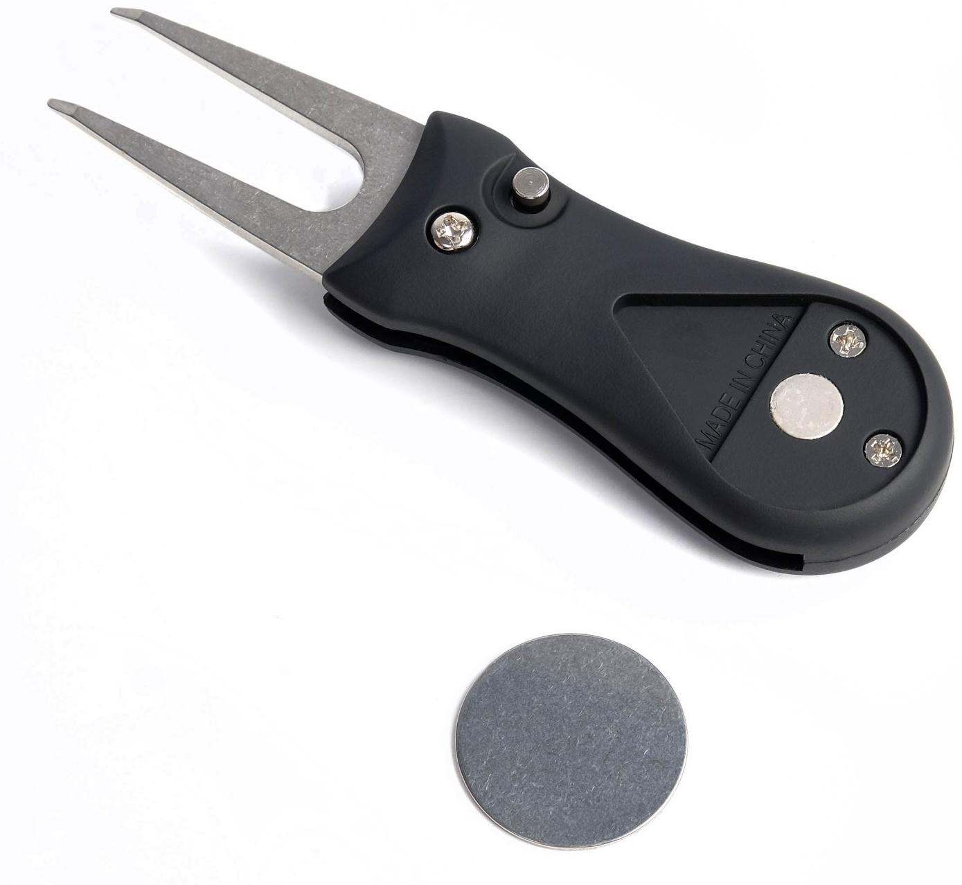 Складная вилка-маркер для гольфа, черная, 11 х 2.5 см