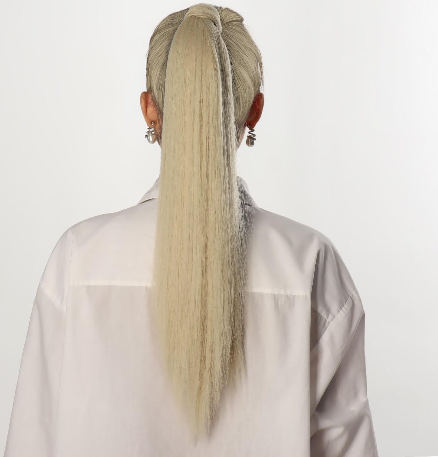Хвост накладной, прямой волос, на резинке, 60 см, 100 гр, цвет холодный блонд(#SHT88B)