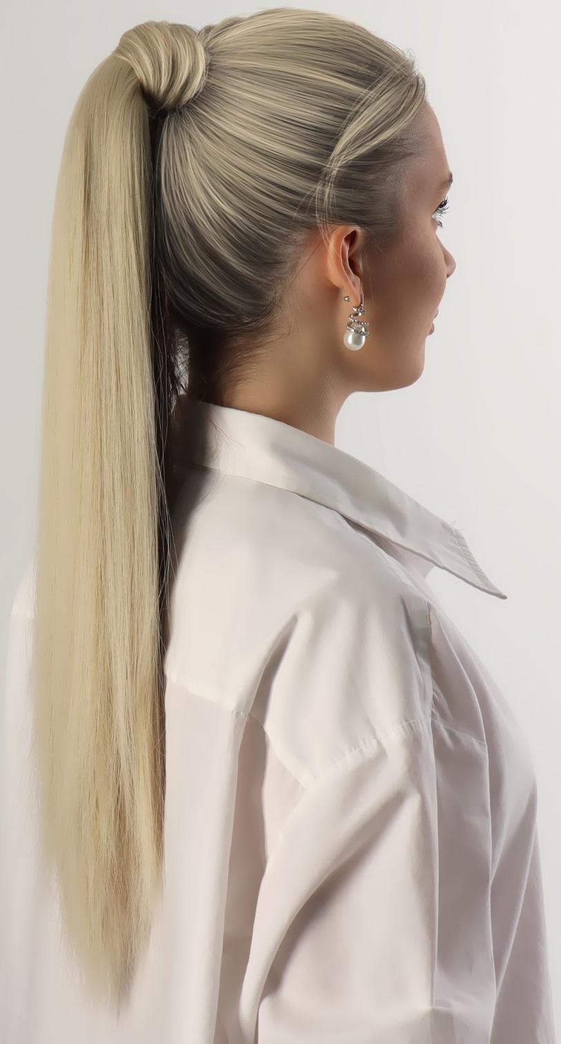 Хвост накладной, прямой волос, на резинке, 60 см, 100 гр, цвет холодный блонд(#SHT88B)