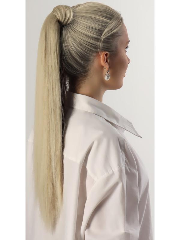 Хвост накладной, прямой волос, на резинке, 60 см, 100 гр, цвет холодный блонд(#SHT88B)
