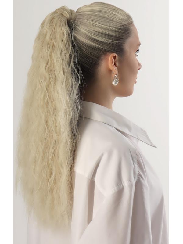 Хвост накладной, волнистый волос, на резинке, 60 см, 100 гр, цвет холодный блонд(#SHT88В)