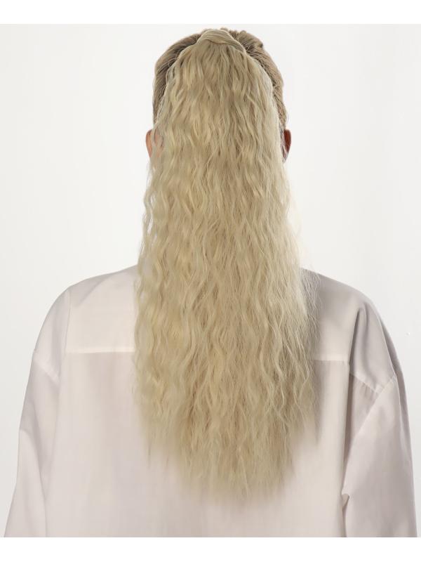 Хвост накладной, волнистый волос, на резинке, 60 см, 100 гр, цвет холодный блонд(#SHT88В)