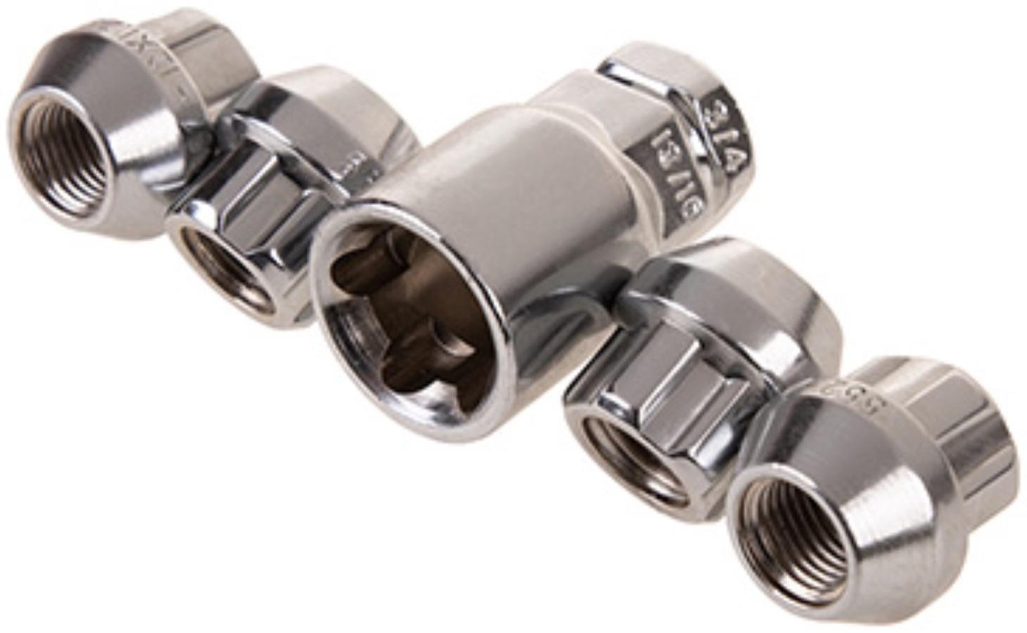 Гайки секретки Skyway, M12х1.25 21мм, конус открытый, 5 луч, 1 кл, хром, 4 шт