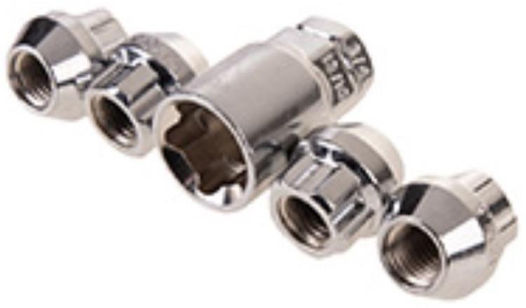 Гайки секретки Skyway, M12х1.50 21мм, конус открытый, 5 луч, 1 кл, хром, 4 шт