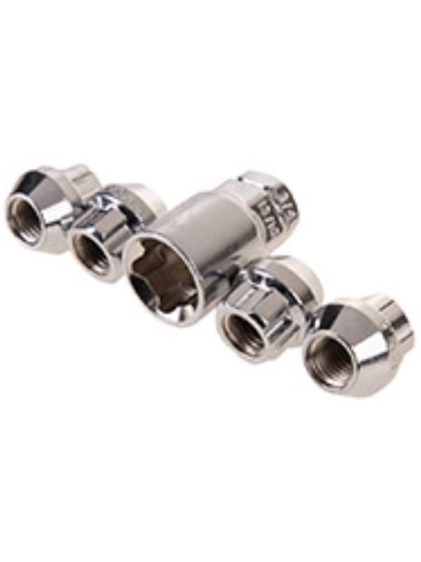 Гайки секретки Skyway, M12х1.50 21мм, конус открытый, 5 луч, 1 кл, хром, 4 шт