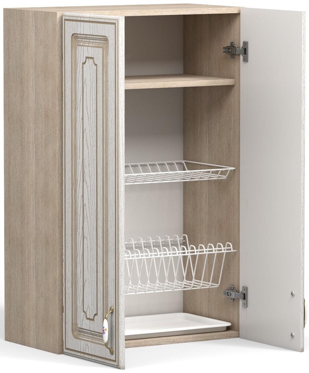 Шкаф навесной с посудосушителем Анжелика 600х300х920 Дуб молочный/Ясень