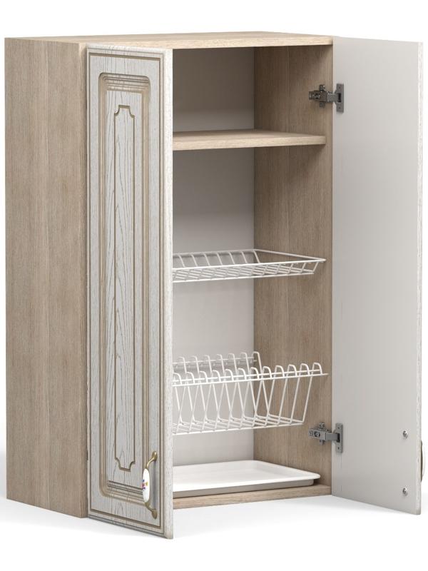 Шкаф навесной с посудосушителем Анжелика 600х300х920 Дуб молочный/Ясень