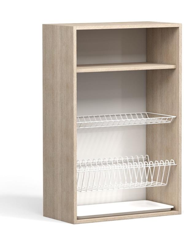 Шкаф навесной с посудосушителем Анжелика 600х300х920 Дуб молочный/Ясень