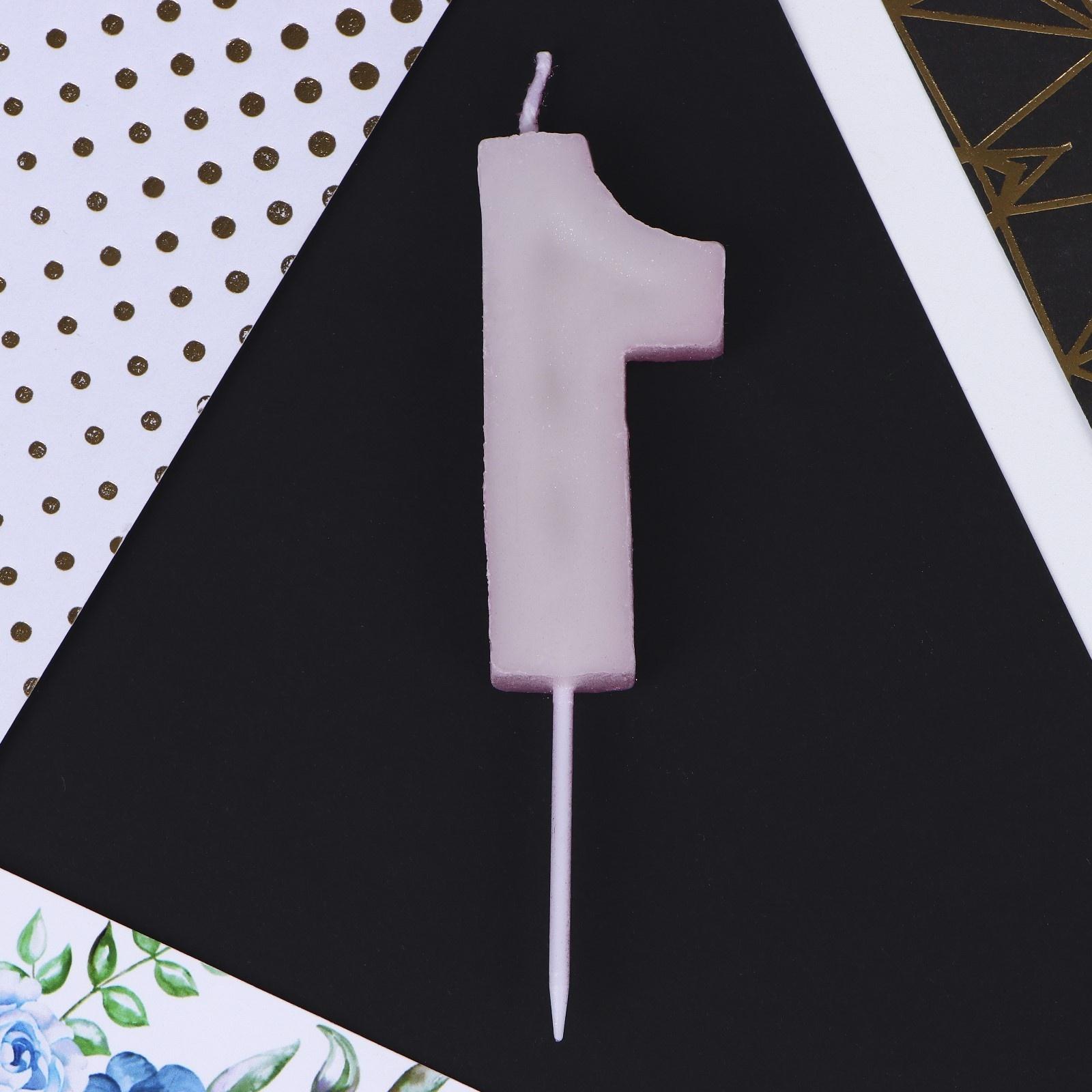 Свеча в торт «1», розовая