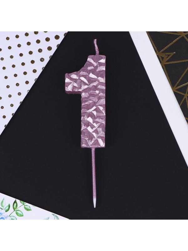 Свеча в торт «1», розовая
