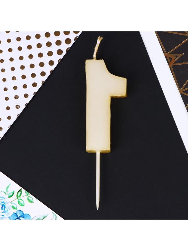Свеча в торт «1», золотая