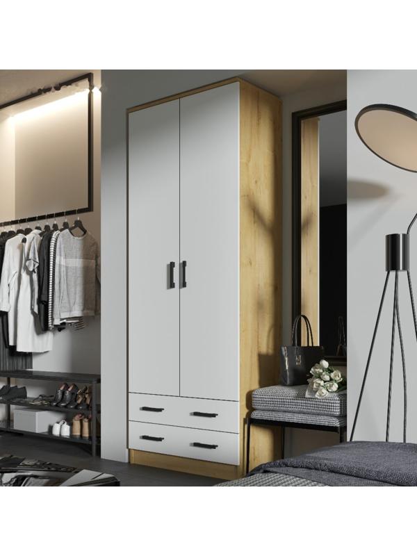 Шкаф платяной Дуэт, 800х480х2200, Дуб вотан/Белый