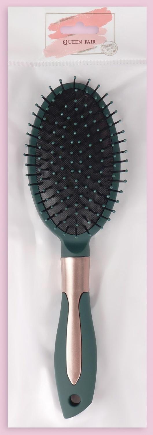 Расчёска массажная, прорезиненная ручка, 7 × 25 см, цвет зелёный/золотистый