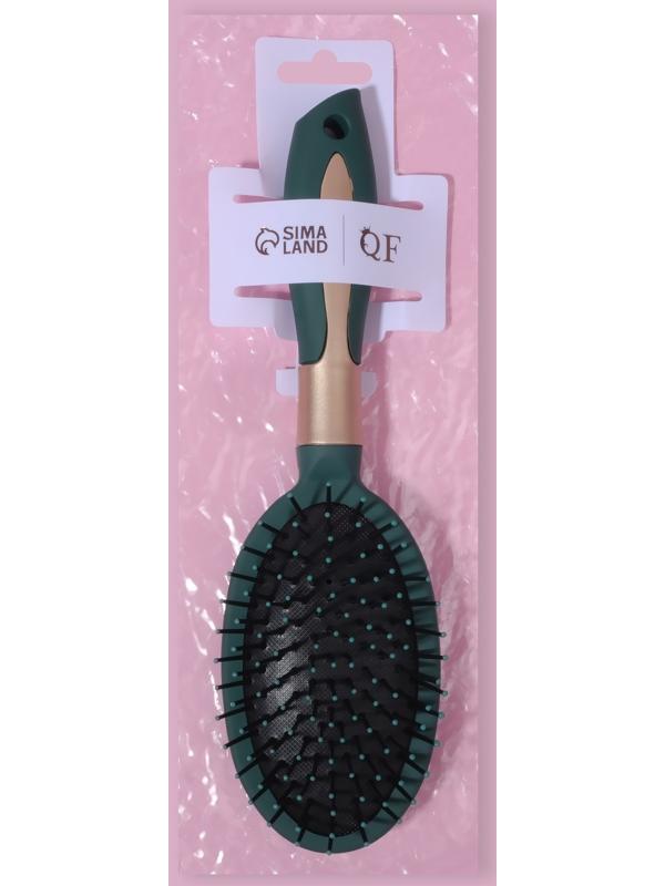 Расчёска массажная, прорезиненная ручка, 7 × 25 см, цвет зелёный/золотистый