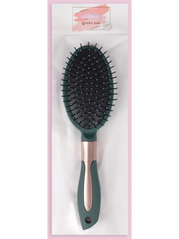 Расчёска массажная, прорезиненная ручка, 7 × 25 см, цвет зелёный/золотистый