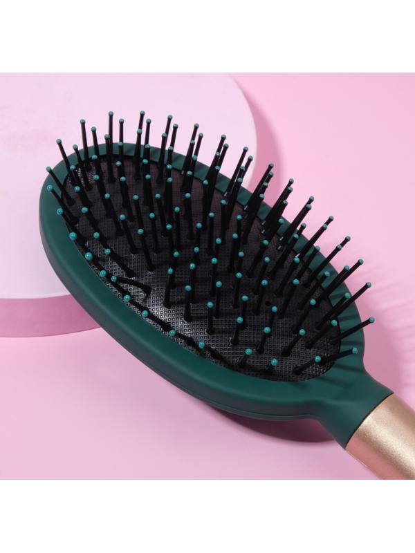 Расчёска массажная, прорезиненная ручка, 7 × 25 см, цвет зелёный/золотистый