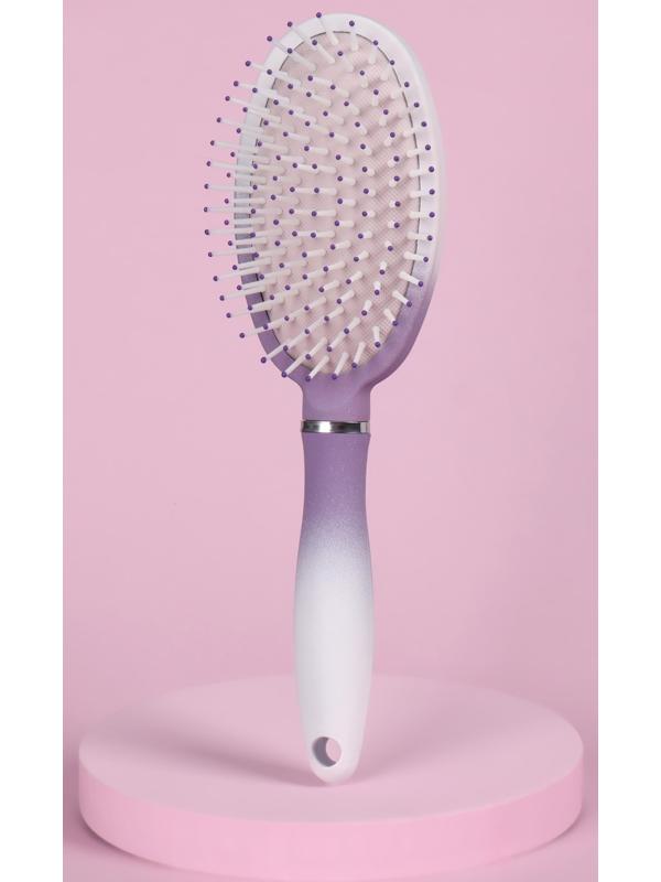 Расчёска массажная, прорезиненная ручка, 7 × 24 см, цвет белый/фиолетовый