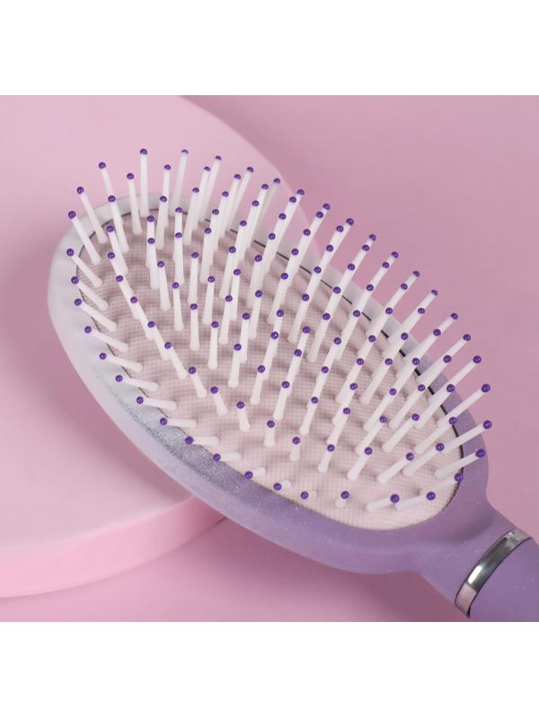 Расчёска массажная, прорезиненная ручка, 7 × 24 см, цвет белый/фиолетовый