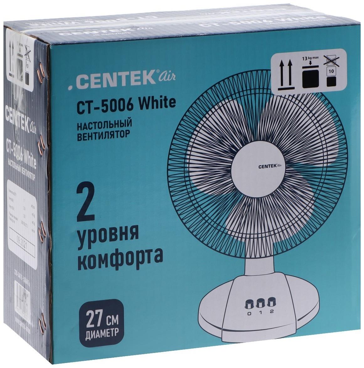 Вентилятор Centek CT-5006 White, настольный, 25 Вт, 27 см, 2 скорости, белый
