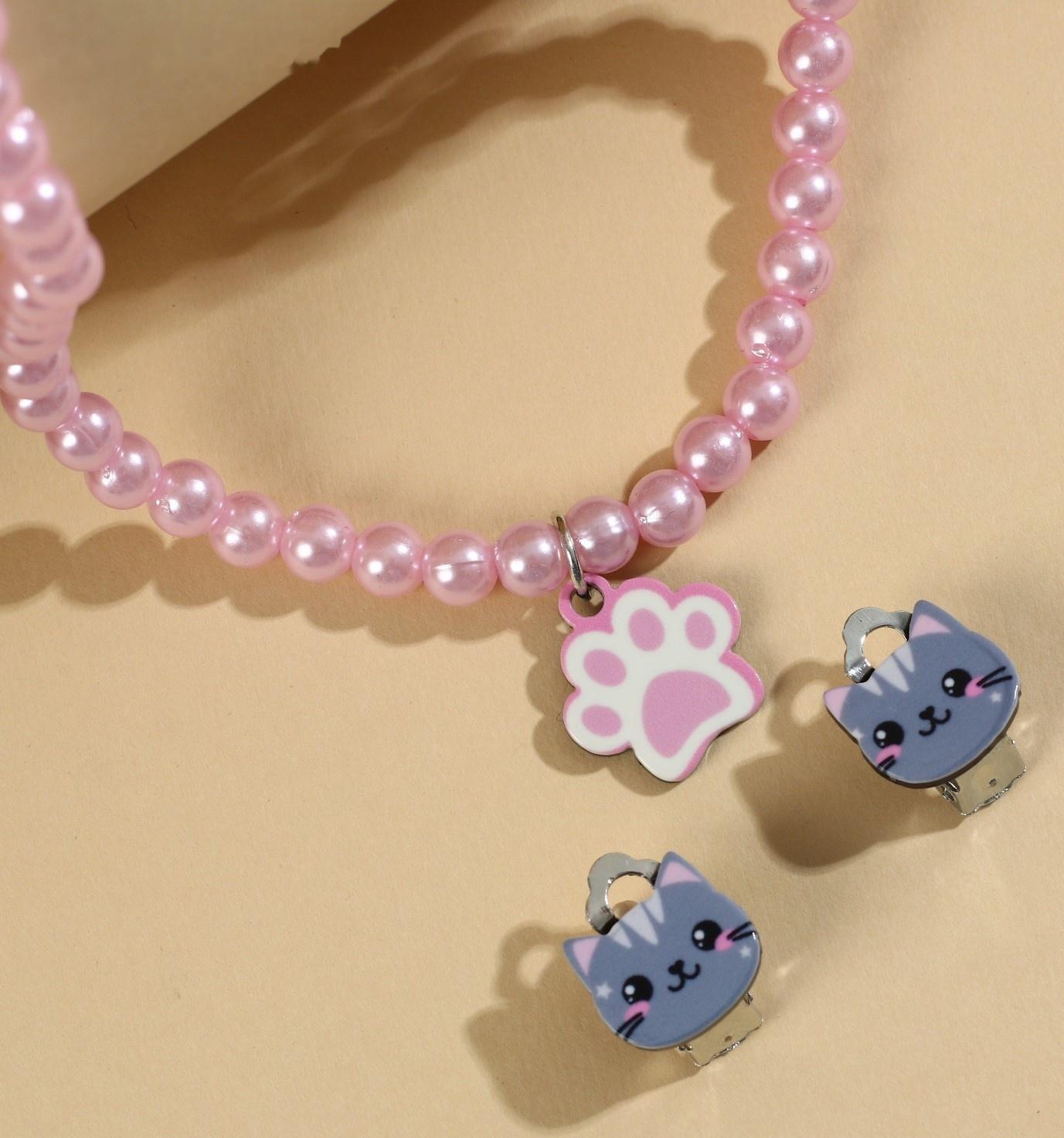 Набор бижутерии «Стильному котику» бусы и серьги-клипсы