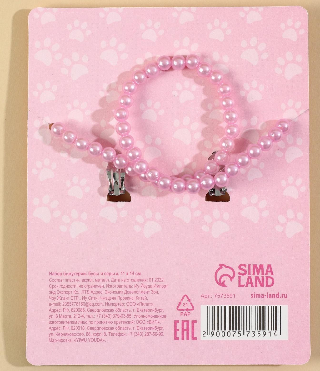 Набор бижутерии «Стильному котику» бусы и серьги-клипсы