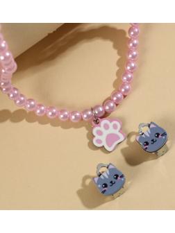 Набор бижутерии «Стильному котику» бусы и серьги-клипсы
