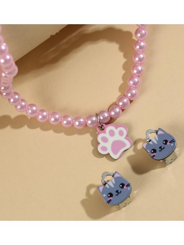 Набор бижутерии «Стильному котику» бусы и серьги-клипсы