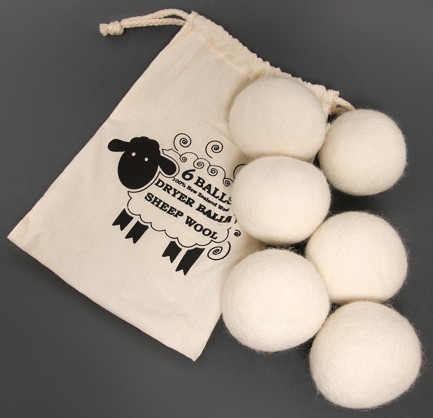Шерстяные шарики для стирки и сушки белья, 6 см, белые, 25 гр / 6 шт.