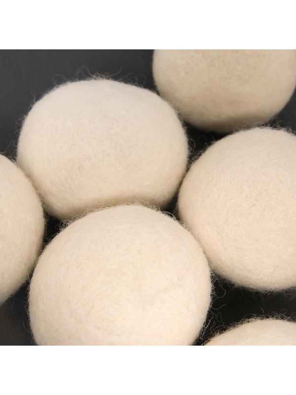 Шерстяные шарики для стирки и сушки белья, 6 см, белые, 25 гр / 6 шт.