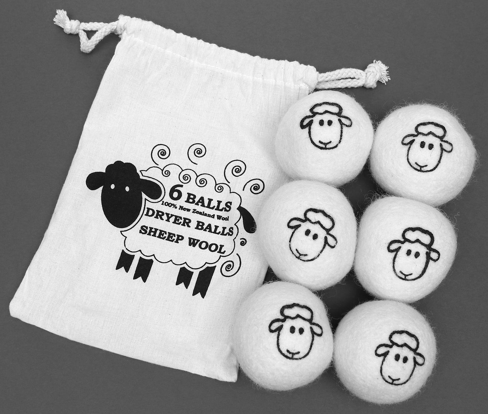 Шерстяные шарики для стирки и сушки белья, 6 см, с рисунком, 25 гр / 6 шт.