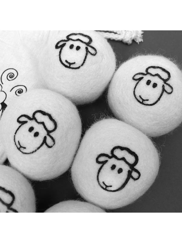 Шерстяные шарики для стирки и сушки белья, 6 см, с рисунком, 25 гр / 6 шт.