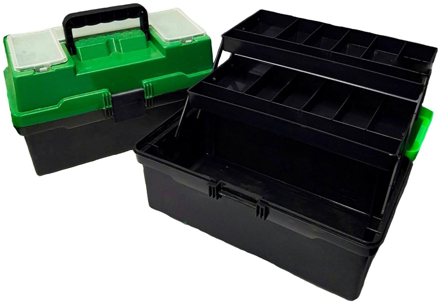 Ящик рыболовный «Пионер», 2 лотка, 370х210х210 мм, зелёный