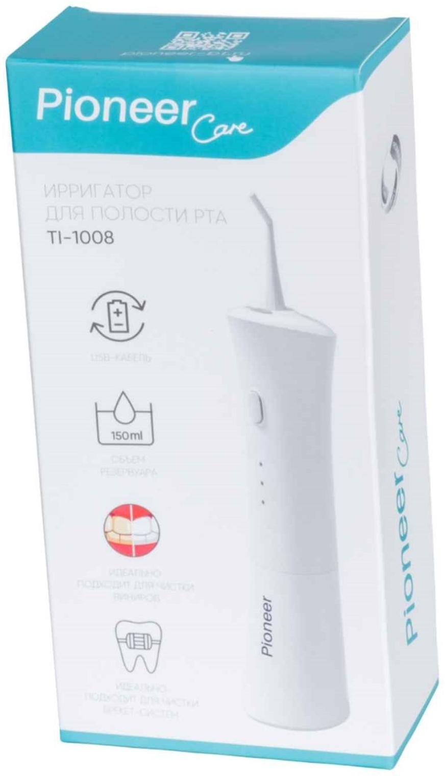 Ирригатор полости рта Pioneer TI-1008, 150 мл, 3 режима, 2 насадки, белый