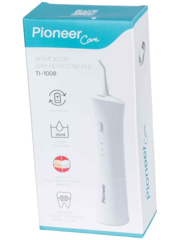 Ирригатор полости рта Pioneer TI-1008, 150 мл, 3 режима, 2 насадки, белый