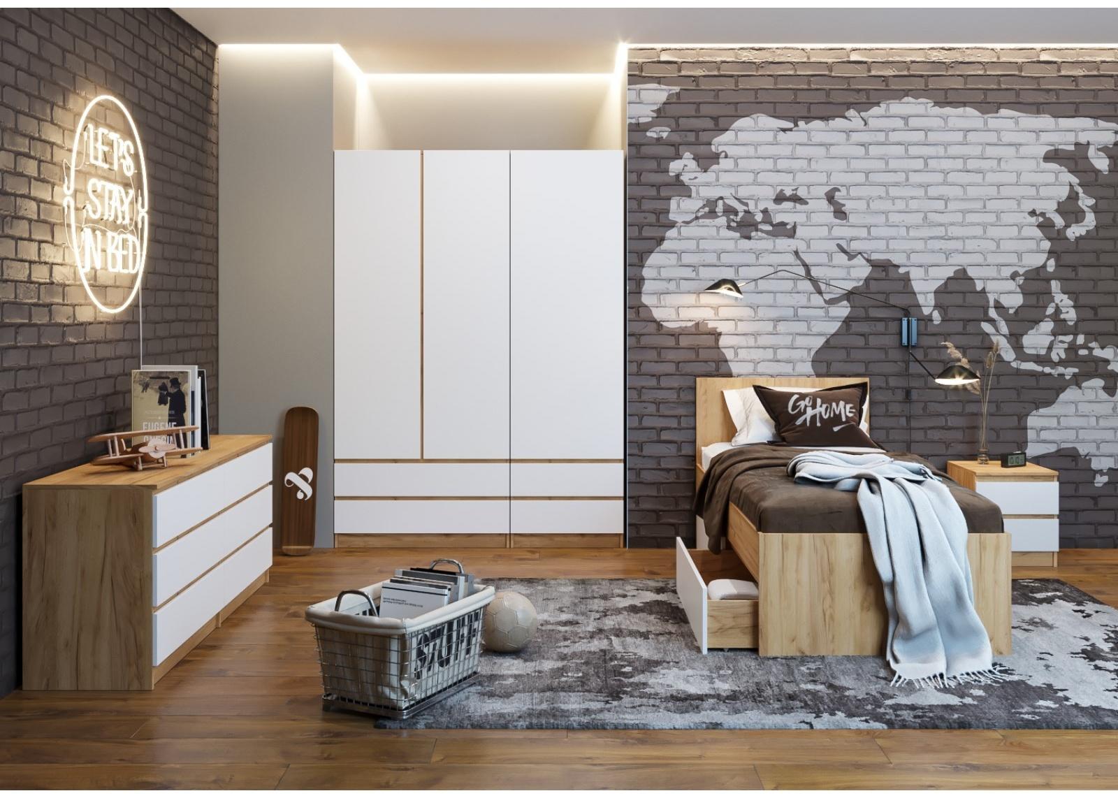 Шкаф 2х ств Мадера с 2-мя ящиками, 900х500х2100, Дуб крафт золотой/Белый