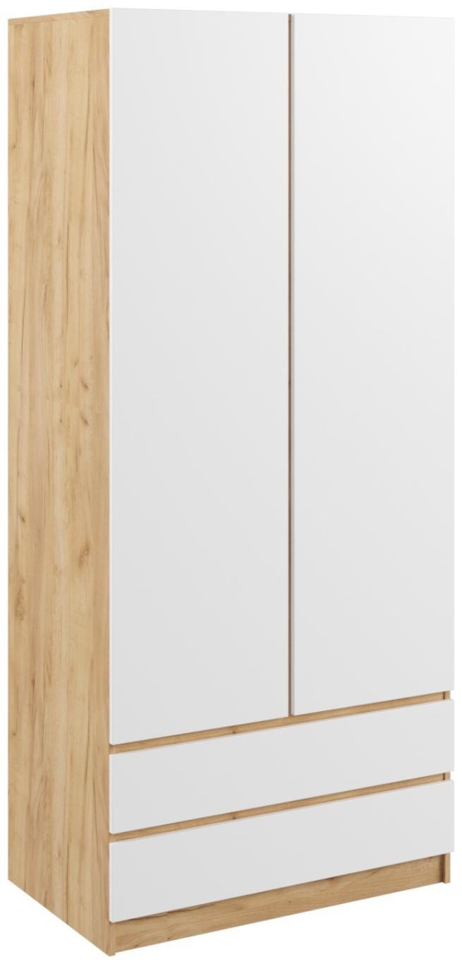 Шкаф 2х ств Мадера с 2-мя ящиками, 900х500х2100, Дуб крафт золотой/Белый